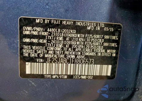 2015 Subaru Forester 2.5I из США, поврежденный, VIN JF2SJABC1FH806573